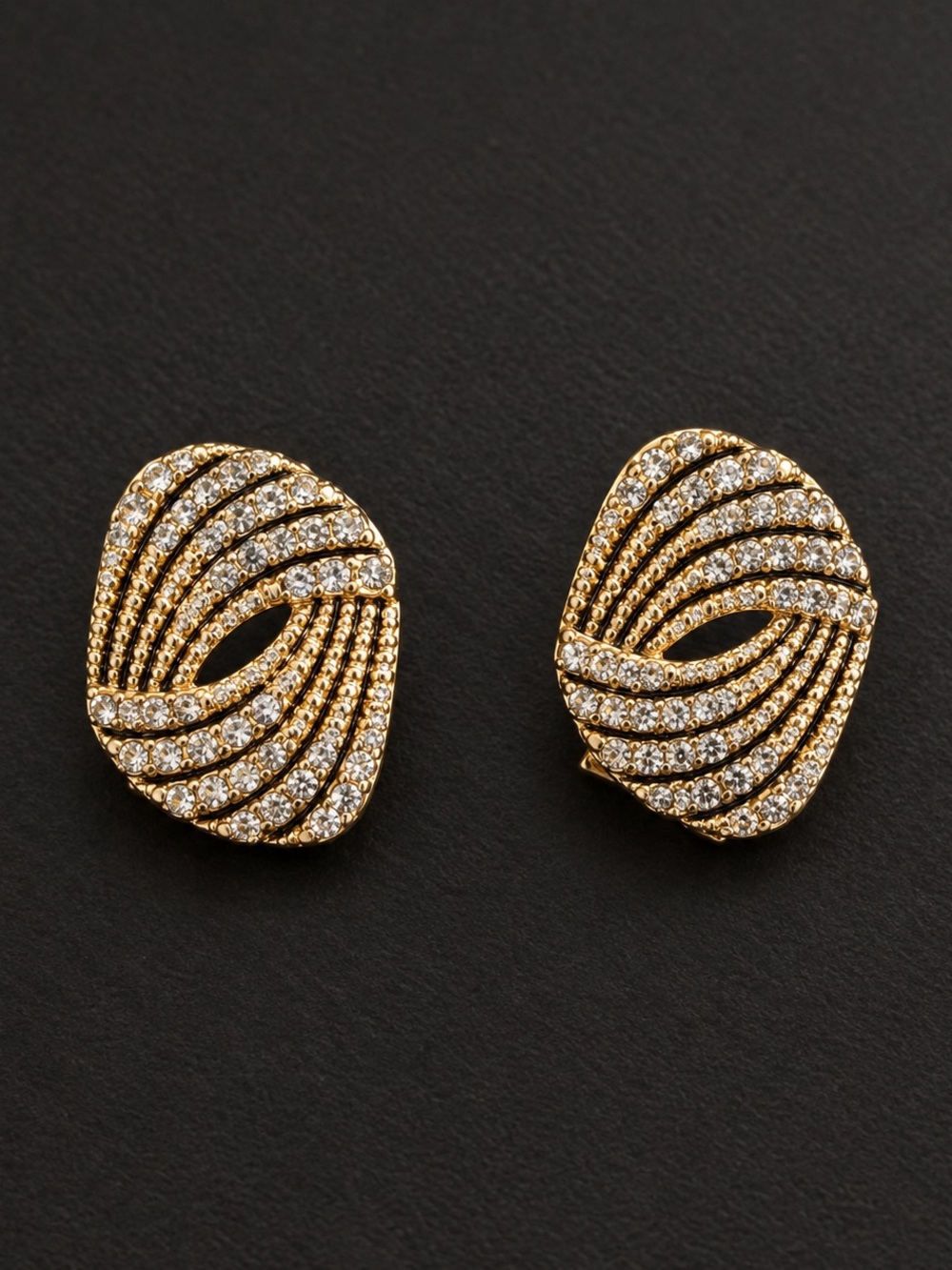 Elegant Gold-Tone Crystal Oval Statement Earrings